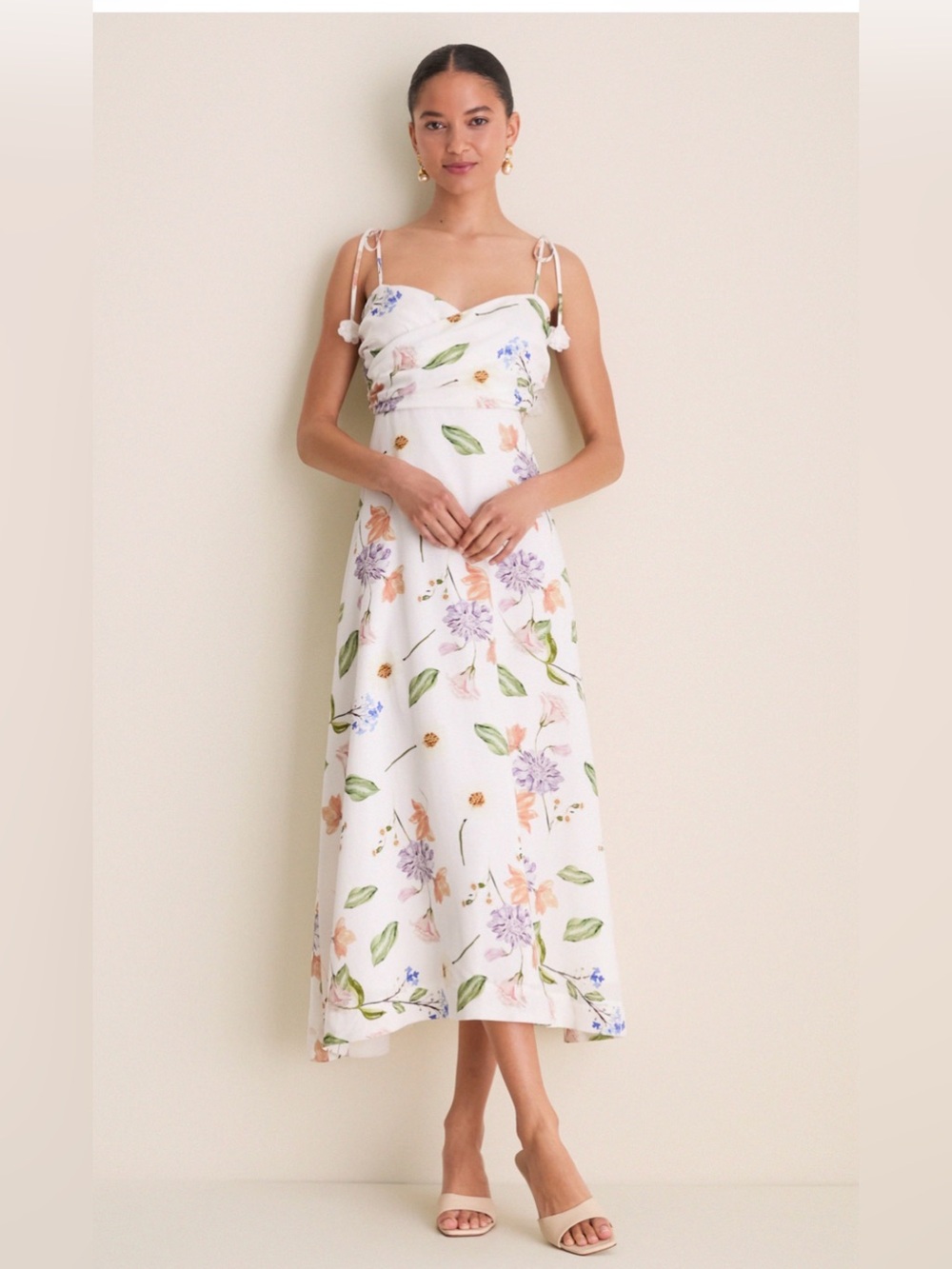 Tuckernuck White Floral Tie-Shoulder Midi Dress